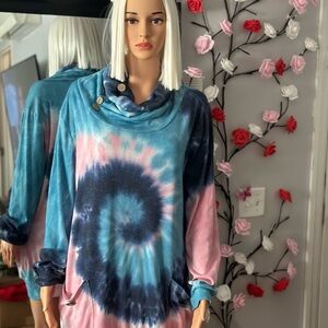 Tie-Dye Cowl Neck Pullover